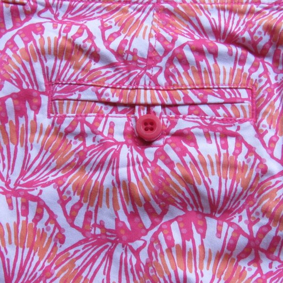 NAUTICAL BEACH SCALLOP SHELL SHORTS-BRIGHT PINK & ORANGE-STRETCH-MINT COND - Picture 8 of 8
